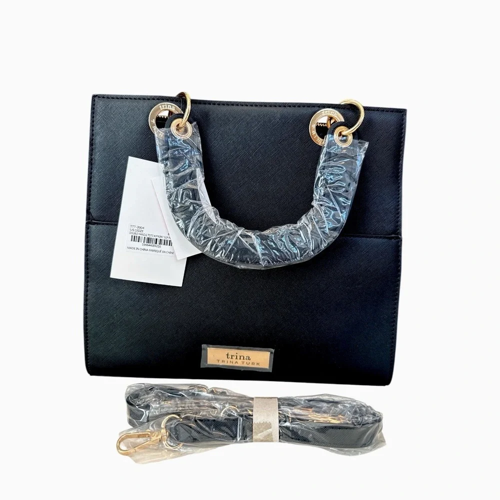 NWT Trina Turk Satchel Black Double Handle w/‎ Front Slip Pocket